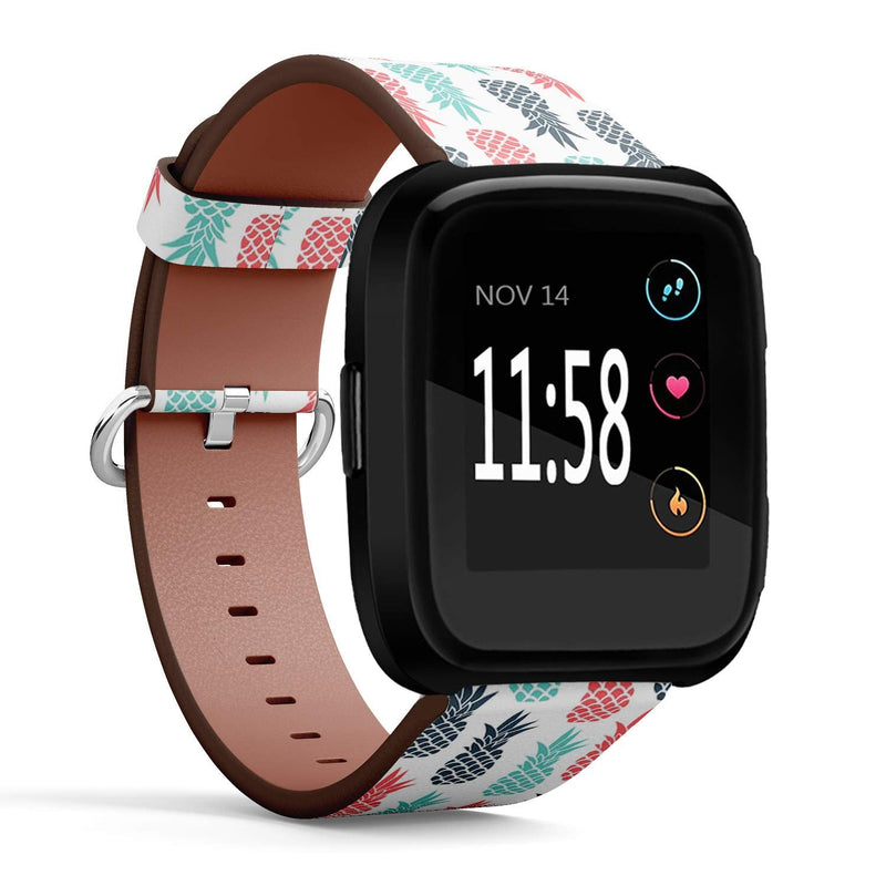 Compatible with Fitbit Versa, Fitbit Versa 2, Fitbit Versa Lite, Leather Wristband Bracelet with Quick-Release Spring Pins - Pineapple Fruit