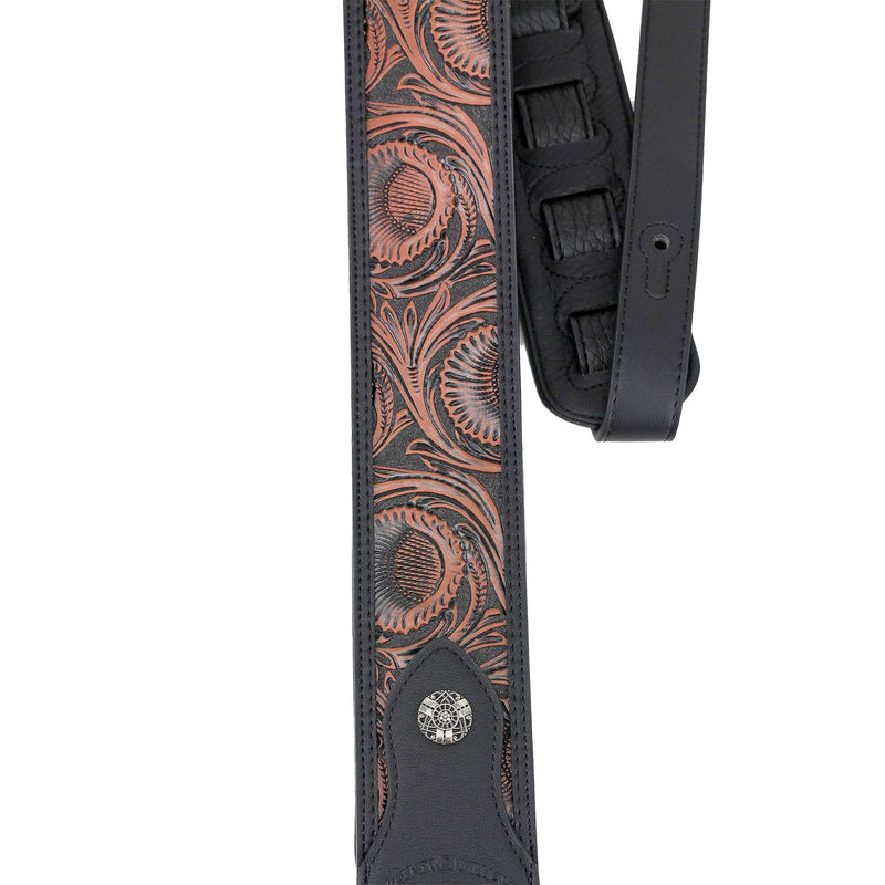 Walker & Williams GN-25 Chestnut Brown & Black Tooled Strap with Padded Glove Leather Back