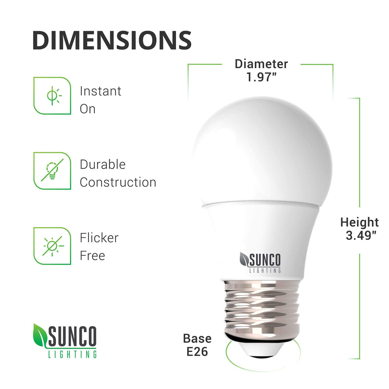 Sunco Lighting 4 Pack A15 LED Bulb, 8W=60W, 6000K Daylight Deluxe, Dimmable, 800 LM, E26 Base, Refrigerator & Fan Light - UL & Energy Star