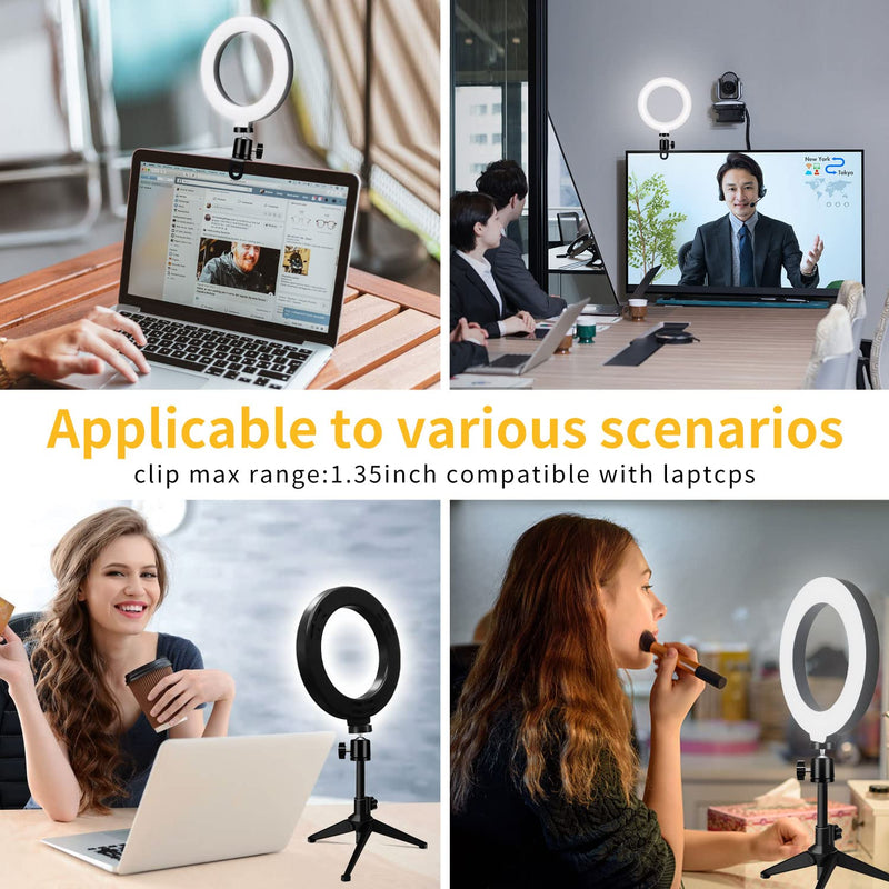 [AUSTRALIA] - Desk Ring Light for Zoom Meetings - Video Conference Lighting Kit for Laptop Computer, 6” Clip on Table LED Light Lamp with Tripod Stand for Video Recording, Remote Working, Gaming, Vlogging 