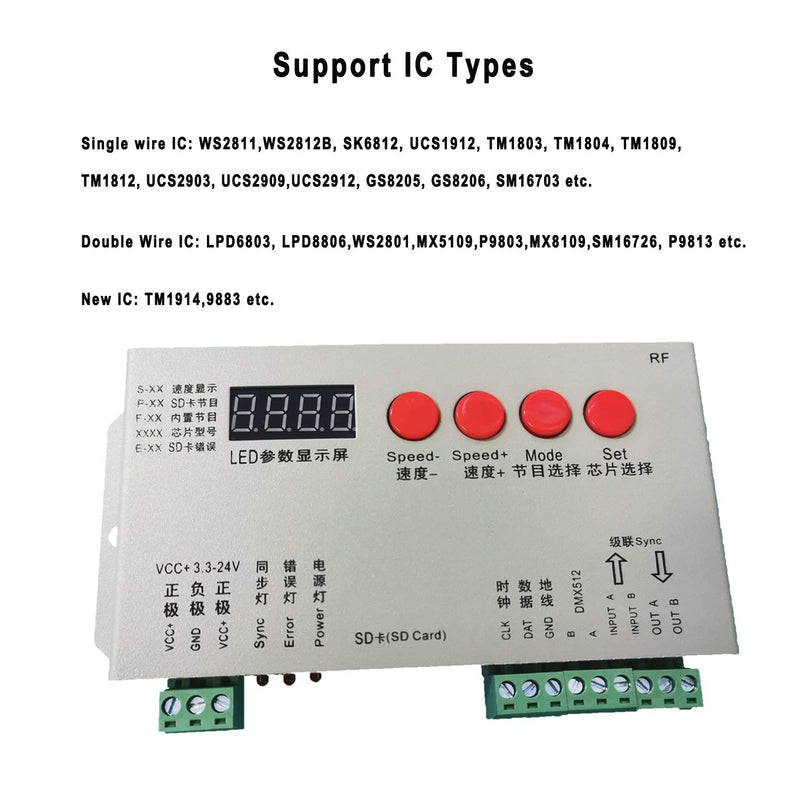 CLAUTOP K-1000S WS2812B APA102C SK6812 WS2811 WS2801 UCS1903 RGB Led Strip 2048 Pixels Controller DC5-24V Addressable Programmable Controller with SD Card