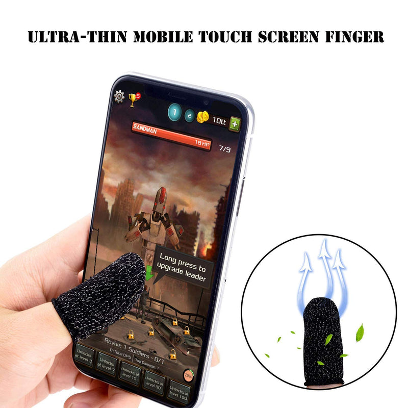 Newseego Mobile Game Finger Sleeve [10 Pack], Touch Screen Finger Sleeve Breathable Anti-Sweat Sensitive Shoot and Aim Keys for Rules of Survival/Knives Out for Android & iOS (Black)