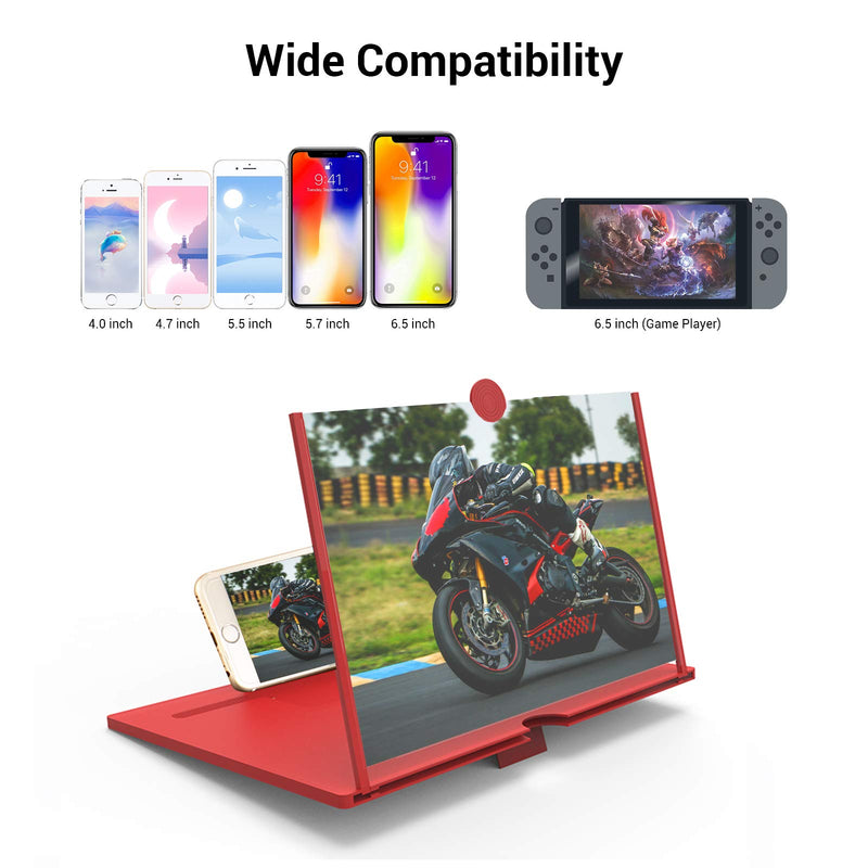 12” HD Cell Phone Mobile Phone Smart Phone Screen Amplifier, Folding Screen Enlarger, Screen Magnifier, for Movies, Videos, Gaming, Online Classes, facetime. (Red) Red