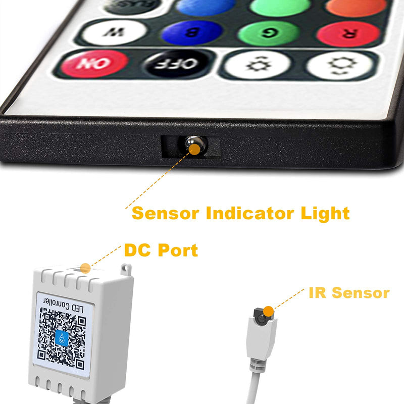 DAYBETTER Updated Bluetooth Remote Control for RGB LED Light Strips, 2 Ports 24 Key 4 Pin Output Dimmable LED Strip Lights Remote Controller (Without Power Adapter) Bluetooth 24key Controller