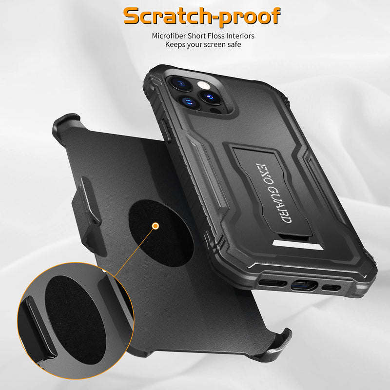 ExoGuard Belt Clip Holster for Apple iPhone 12 Pro Max Case 6.7 Inch Pioneer Series, Heavy Duty Belt Clip Holster and Adjustable with 360 Degree Rotation