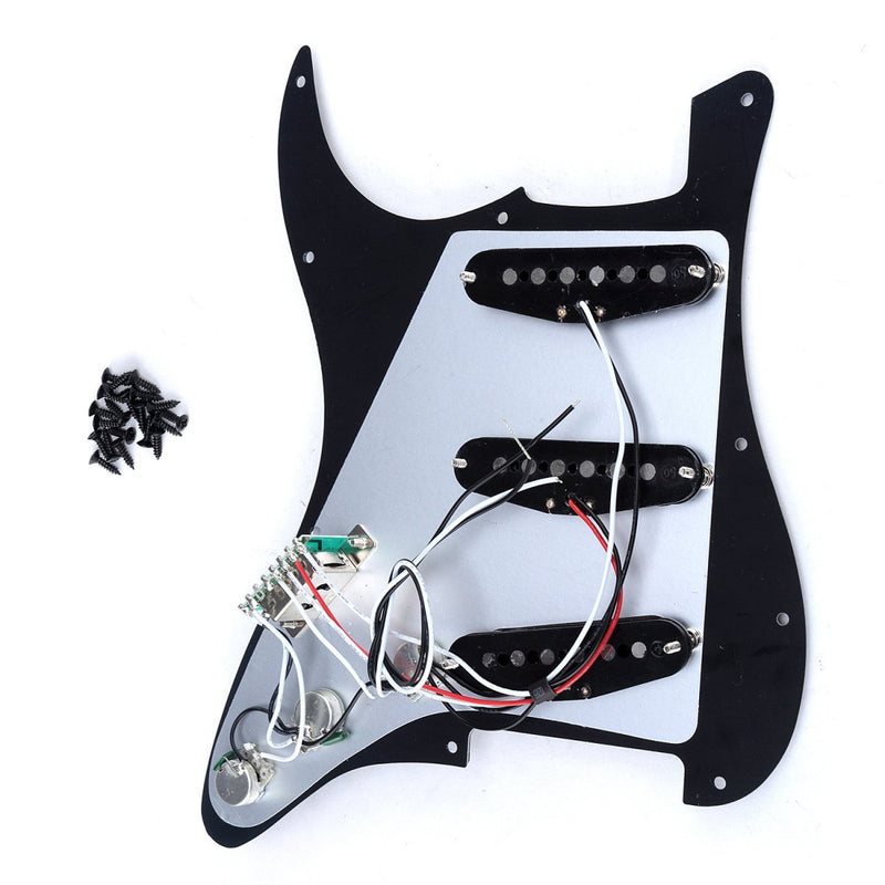 Musiclily Pro 11 Hole Loaded Strat Pickguard with Alnico 5 Pickups Set for Fender American/Mexican Stratocaster Standard Modern Style, Black 3Ply