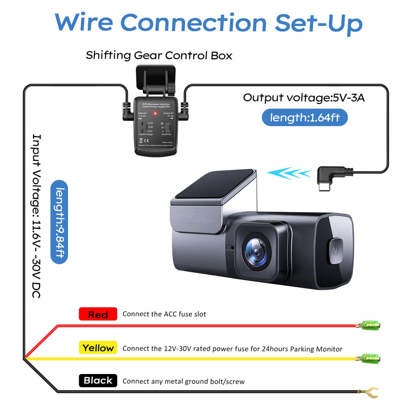 Dash Cam Hardwire Kit USB C Microwave Radar Sensing Dashcam Hardwiring Kit 12V-24V to 5V/3A Dash Camera Adapter Hardwire Charger Cable 11.5ft (Type C USB) Type C USB