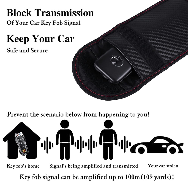 Amiss Key Fob Protector, Car Signal Blocking, Anti-Theft Pouch, Anti-Hacking Case Blocker (Carbon Fiber Texture) Bag for Key Fob (2 Pack)