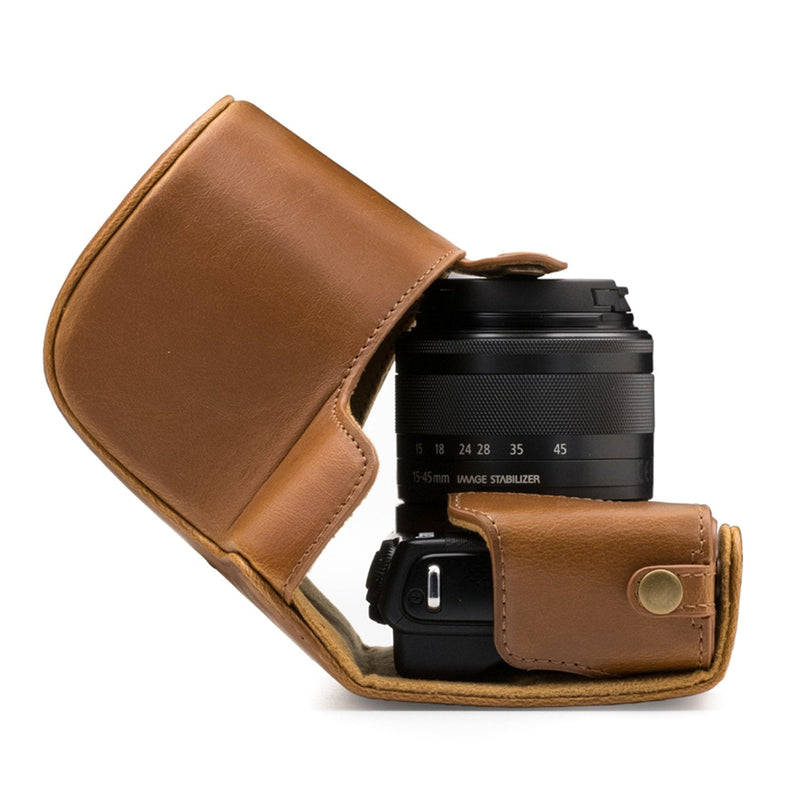 MegaGear Ever Ready Leather Camera Case Compatible with Canon EOS M200, M100 (15-45mm) Light Brown