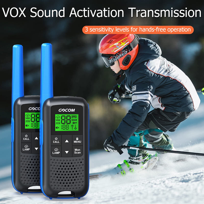 GOCOM G600 FRS Walkie Talkies for Adults 2W Long Range Two Way Radio Rechargeable, VOX Scan, NOAA & Weather Alerts, LED Lamplight 2pack Hand held radios