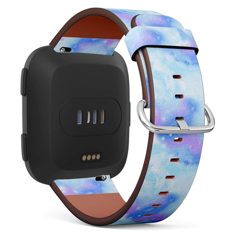 Compatible with Fitbit Versa, Versa 2, Versa Lite, Leather Replacement Bracelet Strap Wristband with Quick Release Pins // Blue Galaxy Space Marble