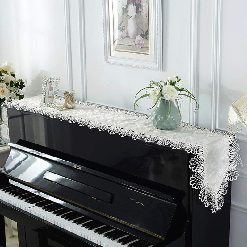 Piano Cover Cloth Lace Fabric Decorative Dust-proof Cloth for Upright Vertical Piano Top Cover Beige: 16" x 86"