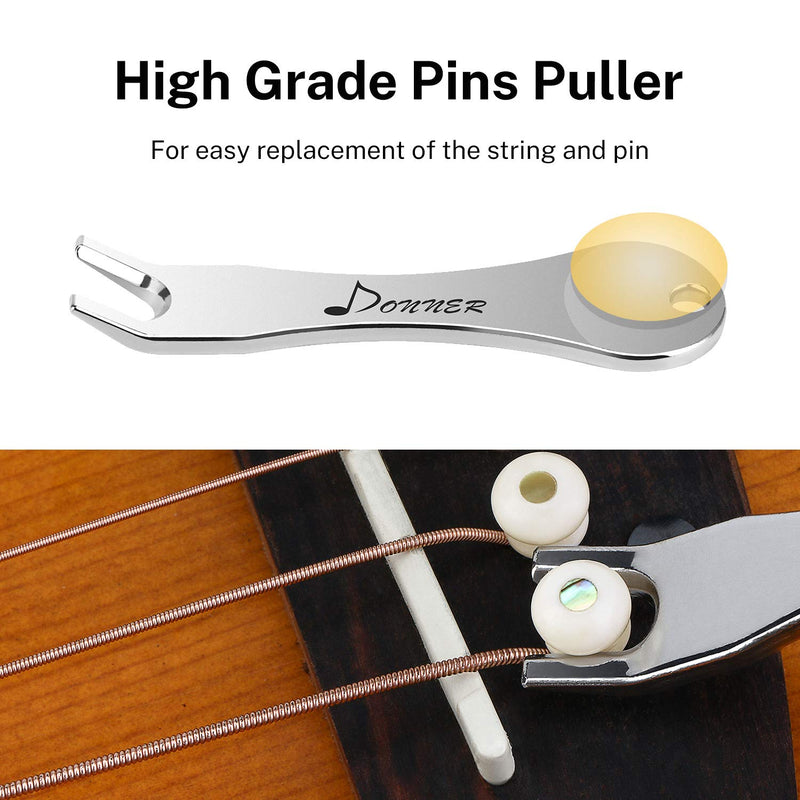 Donner 6PCS Acoustic Guitar Cattle Bone Bridge Pins Inlaid 3mm Abalone Dot with Guitar Pins Puller and Sandpaper Acoustic Guitar DIY Replacement Parts White Cattle Bone