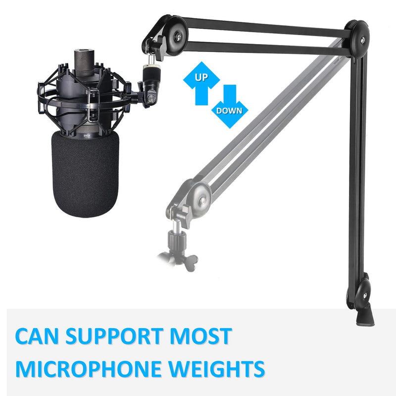 AT2020 Boom Arm Mic Stand with Pop Filter - Professional Studio Boom Arm for Audio-Technica AT2020 Mic with Microphone Foam Windscreen by YOUSHARES