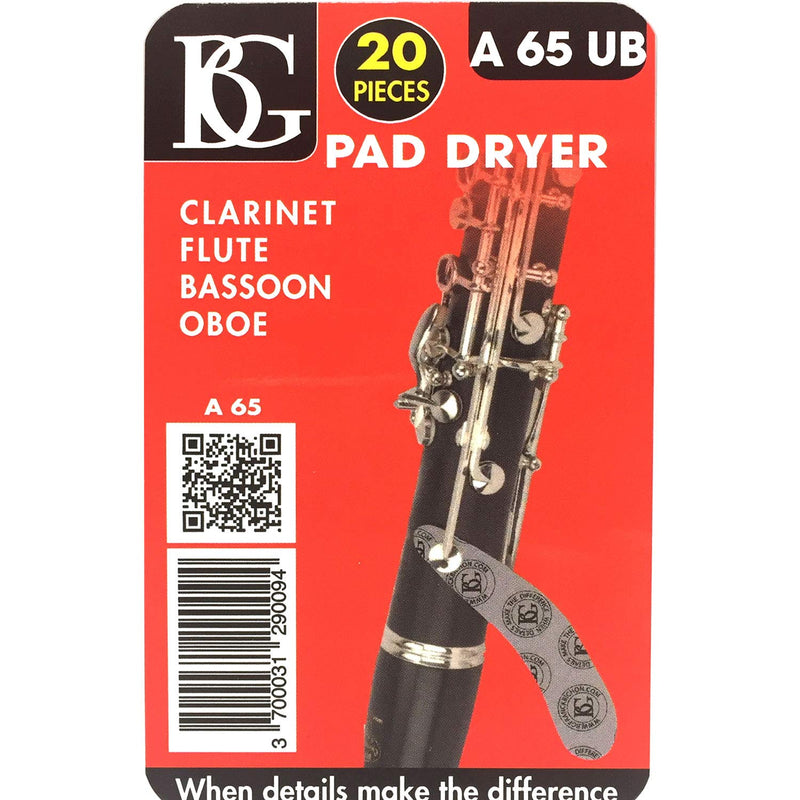 BG A65UB Microfiber Pad Dryer for Flugel, Clarinet, Bassoon and Oboe - 30 Pieces