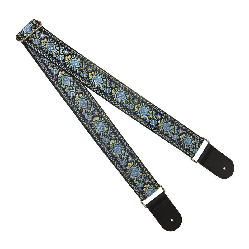 Farcaya Guitar Strap Acoustic Electric Bass Guitar Strap Jacquard Weave Cotton Adjustable Guitar Shoulder Strap with 2Strap Locks + 3Picks+ Headstock Strap Button (Blue Flower) Blue Flower