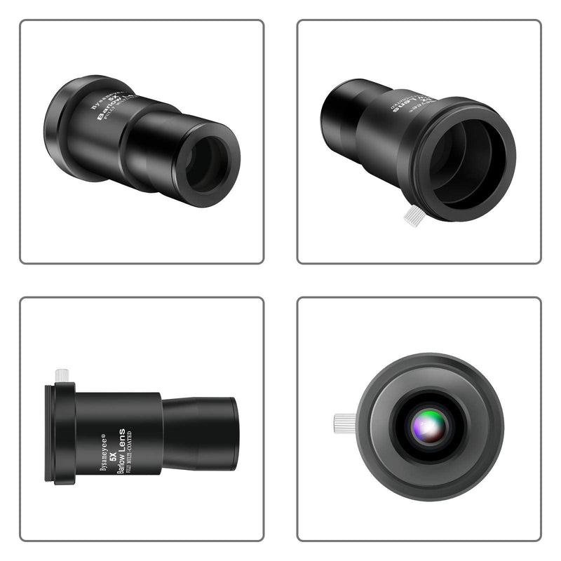 Bysameyee Barlow Lens 5X, 1.25-Inch Fully Multi-Coated Blackened Metal Optical Glass with T Adapter M42 Thread for Astronomic Telescope Eyepiece