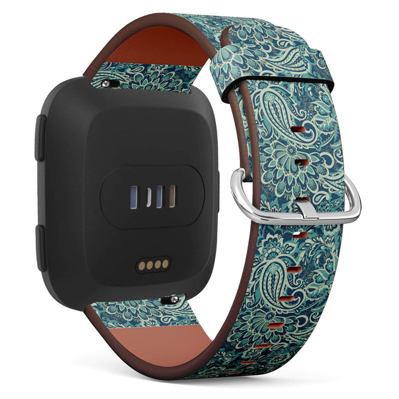 Compatible with Fitbit Versa, Versa 2, Versa Lite, Leather Replacement Bracelet Strap Wristband with Quick Release Pins // Floral Paisley Ornament