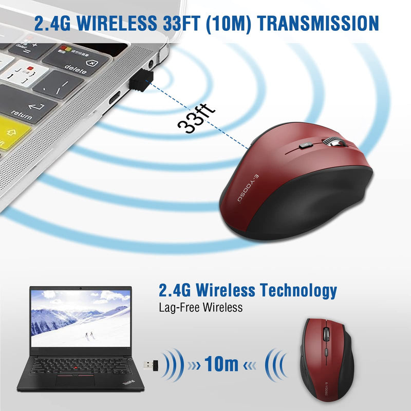 Wireless Mouse, E-YOOSO Computer Mouse 5 Adjustable DPI 6 Buttons Cordless Mouse Wireless Optical Mice with USB Nano Receiver, 2.4G Portable Ergonomic Wireless Mouse for Laptop/Windows/Mac(Red) Red