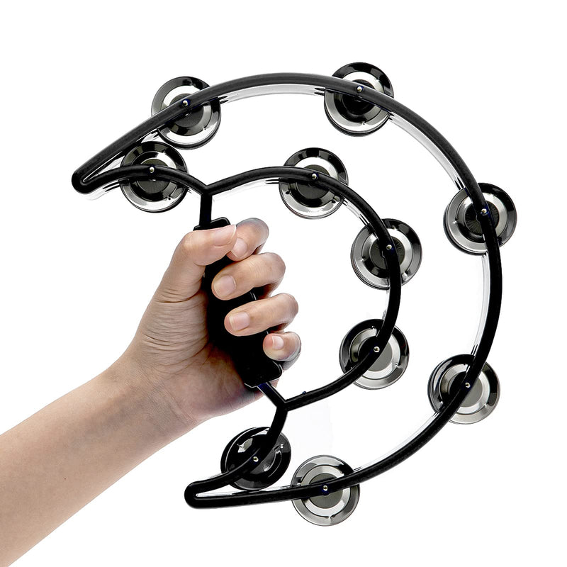 Double Row Tambourine, Musfunny Metal Jingles Hand Held Percussion Tambourine Musical Instrument Gifts for Kids and Adults (Black) Black