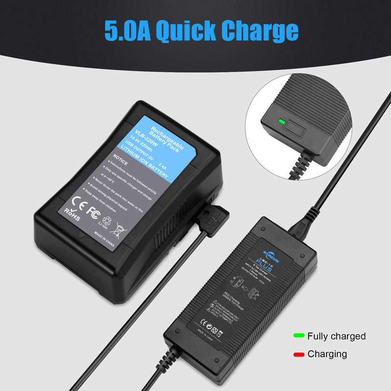 KUNLUN D-Tap Quick Charger with D Tap Cable for V-Mount/V Lock/Gold Mount Battery Charger, for Sony BP-U65 BP-U68 HDW-800P HDW-F900R PDW-680 PDW-850 DSR-650P PMW-F5 [DC 16.8V/5A]