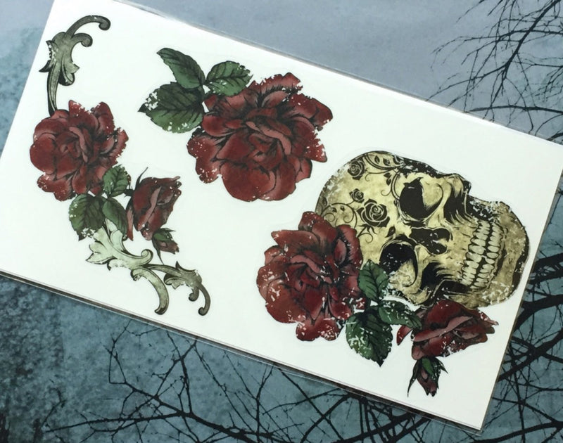 Inlaystickers Layer Graph Stickers for Guitar & Bass - Gothic Skull & Roses LG-004-GS