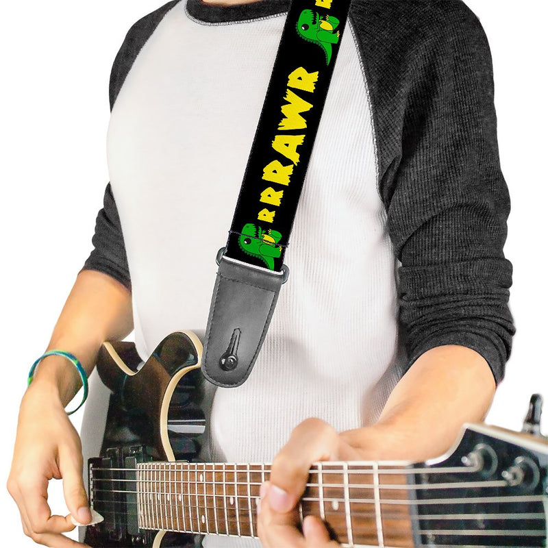 Guitar Strap Rrrawr Dinosaur Black Green Yellow 2 Inches Wide