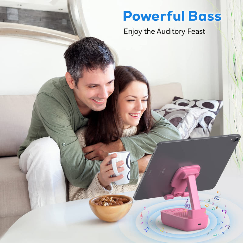 comiso Cell Phone Stand with Wireless Bluetooth Speaker, Punchy Bass & HD Stereo Sound Speaker for Home & Outdoors Compatible with iPhone/ipad/Samsung, Unique Ideal Gifts for Men Women-Pink Pink