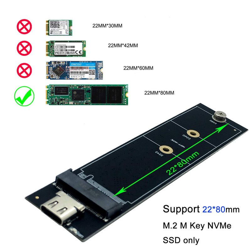 HWAYO USB 3.1 Portable NVMe SSD Enclosure Case for M.2 M Key NVMe SSD, Black