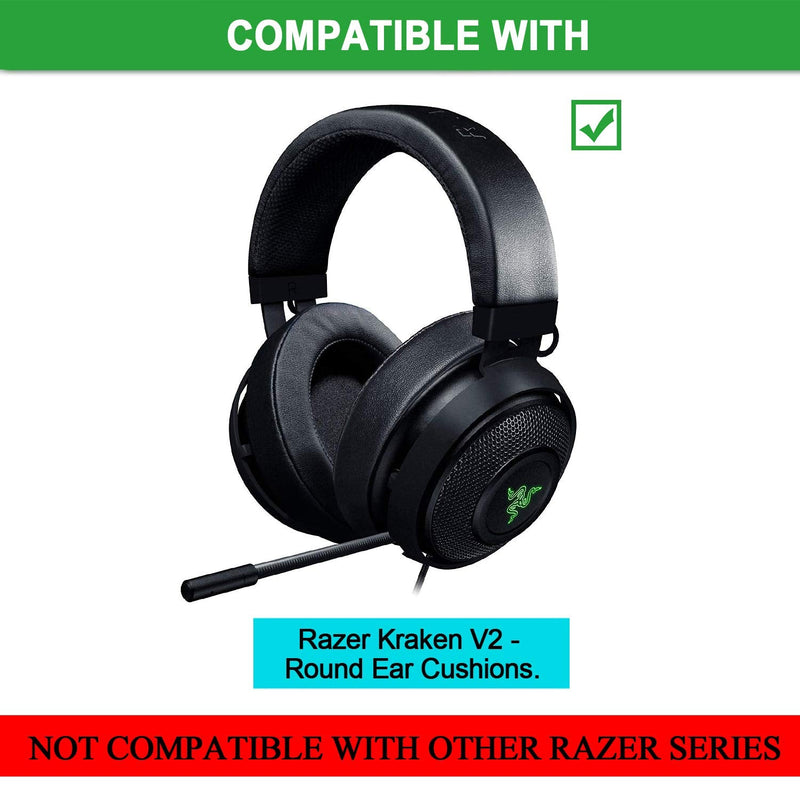 [AUSTRALIA] - Jecobb Kraken V2 Earpads, Replacement Ear Cushion Cover with Protein Leather & Memory Foam for Razer Kraken V2 Headphone ONLY – Round (Black&Green) Black&Green 