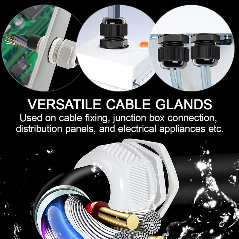 LeMotech 20 Pack NPT 1/2" Cable Glands Waterproof Adjustable 6-12mm Cable Connectors Grey Nylon Joints with Gaskets 1/2inch 20-pack Gray