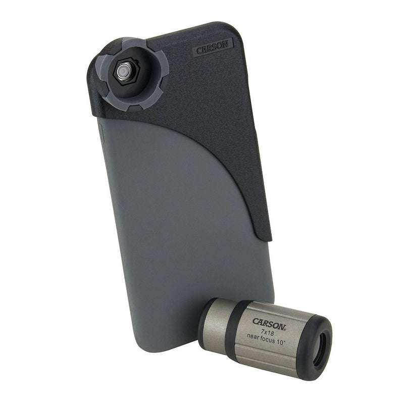 Carson HookUpz iPhone 4/4S/5/5S/SE, iPhone 6/6S, iPhone 6 Plus/6S Plus or Samsung Galaxy S4 Digiscoping Adapters with Close Focus 7x18mm Monocular (IC-518, IC-618, IC-618P, IC-418) iPhone 6 Version