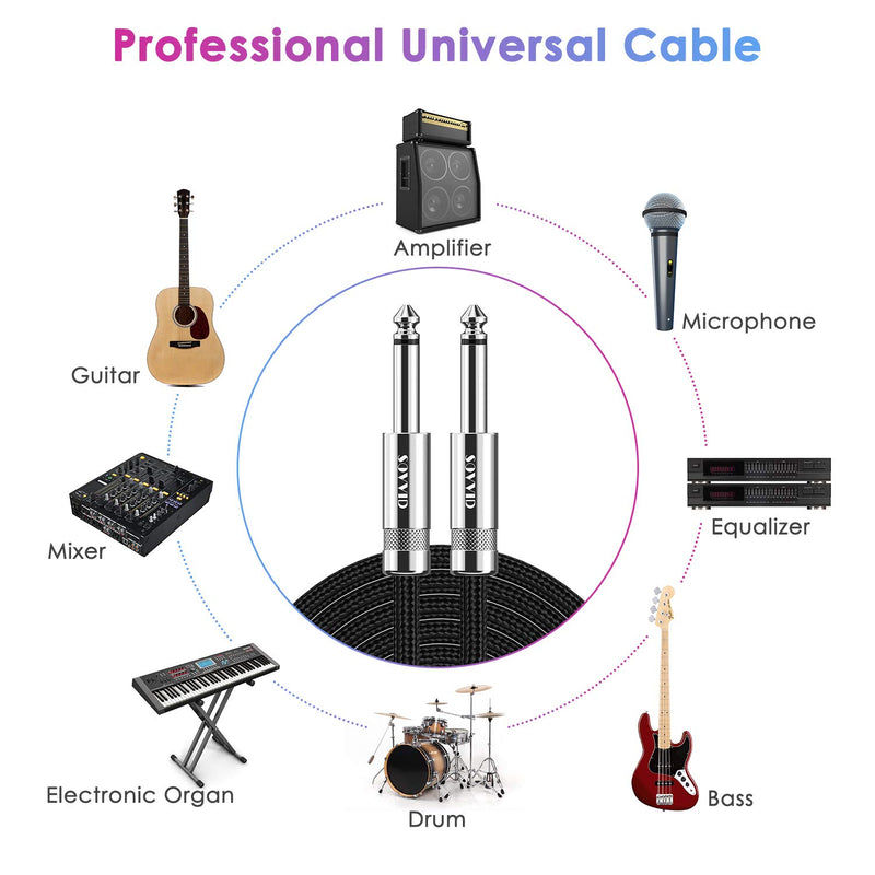 Guitar Cable 10ft, Sovvid Professional Instrument Cable Electric Guitar AMP Cord, 1/4inch TS Cable for Guitar Bass Mandolin Keyboard and Pro Audio (Straight Angle 10FT, Black)