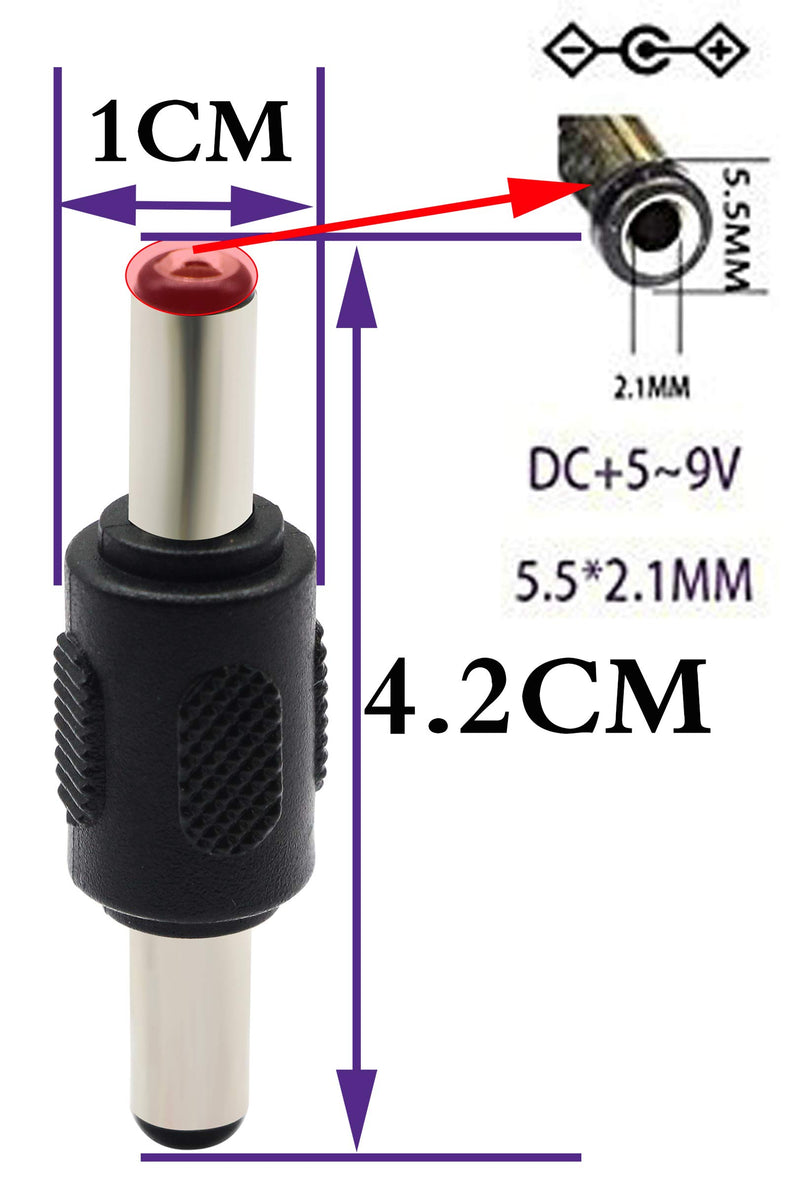 AAOTOKK 5.5mm x 2.1mm DC Power Adapter, DC Barrel Power 2.1mm X 5.5mm Male to Male Coupler Connector for CCTV Camera (2Pack/Male) 2Pack