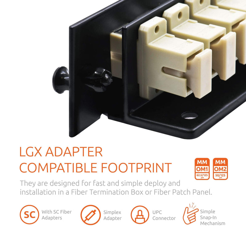 SC Fiber Adapter Panel Enclosure LGX Footprint UPC, Loaded w/8 SC Simplex OM1/OM2 Multimode Beige - Beyondtech Multi Mode Series 8 Simplex Adapters SC/UPC OM1/OM2
