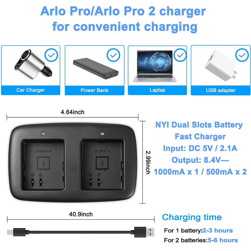 NYI 2560mAh Rechargeable Batteries for Arlo Pro/Arlo Pro 2 and Charger Station Compatible with Arlo Pro/Arlo Pro 2 Batteries (2 Batteries +1 Charger)