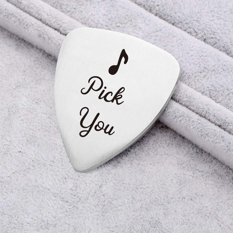 MaySunset I Pick You Guitar Pick, Stainless Steel Guitar Picks Jewelry Gift for Men Boyfriend Husband Musician Guitar Player Birthday Christmas Valentine's Day Anniversary Gifts