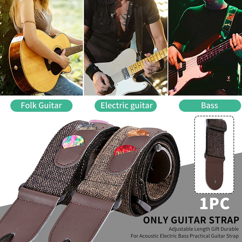 Jiakalamo Guitar Strap, Soft Cotton Guitar Straps With 3 Colorful Guitar Picks, Adjustable Vintage Woven Style Guitar Shoulder Strap for Acoustic, Electric, Bass Guitar Black