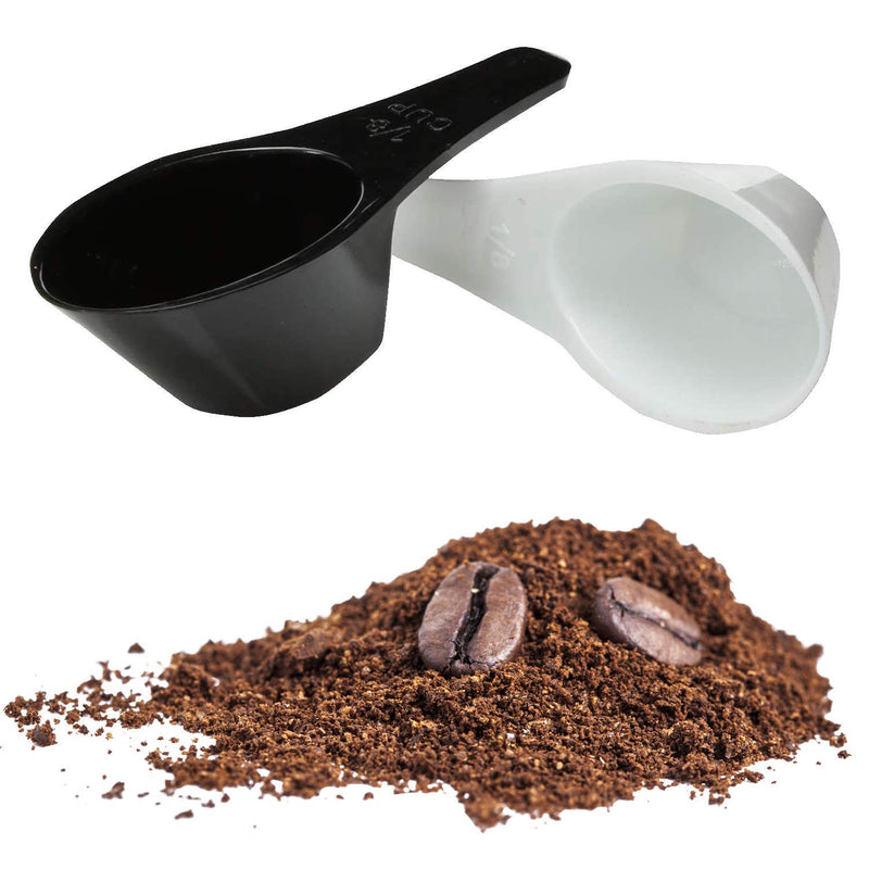 Kitch N’ Wares Coffee Measuring Spoons -2 Pack, White and Black 1/8 Cup for Kitchen, Home and Office Use - Reusable Plastic Spoon for Pouring Ground Tea, Espresso, Sugar, Herbs, Spices
