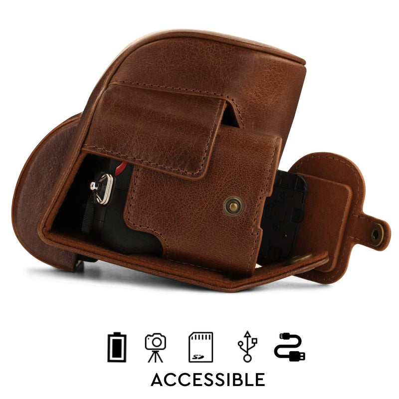 MegaGear Ever Ready Genuine Leather Camera Case Compatible with Nikon Z50 (16-50mm) Brown