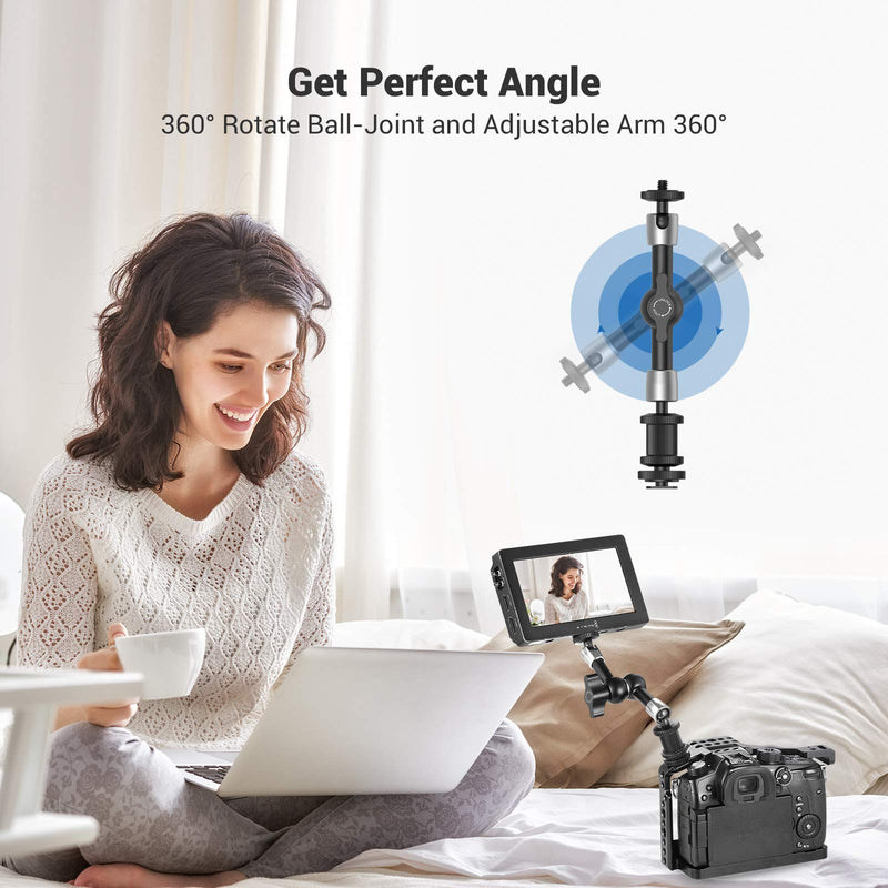 SMALLRIG Articulating Rosette Arm Max 7 Inches Long with Cold Shoe Mount & Standard 1/4"-20 Threaded Screw Adapter - 1497