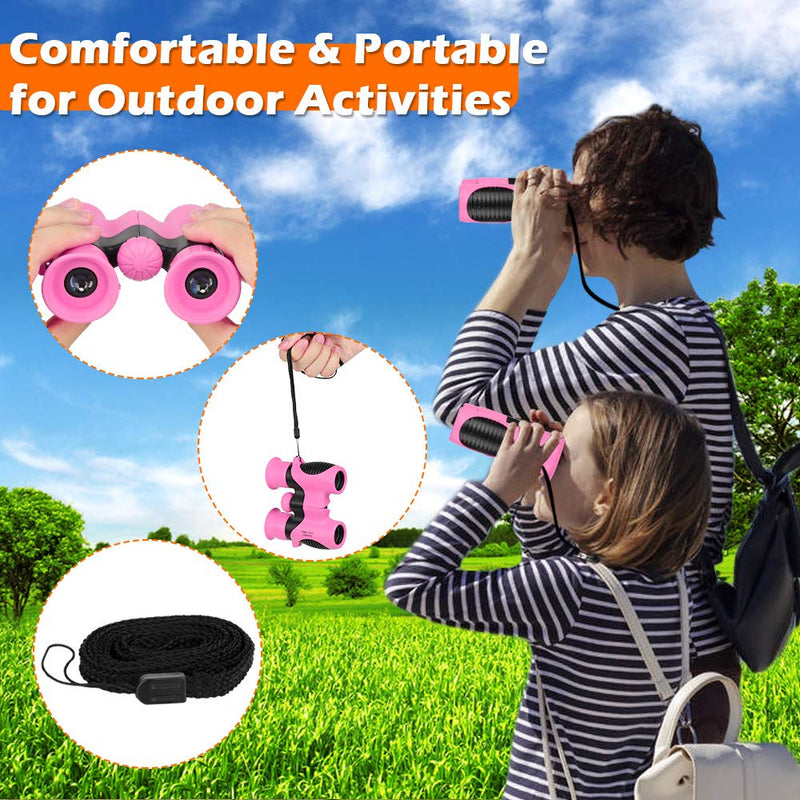 Compact Mini Binoculars for Kids – 8x21 Zoom Kids Binoculars Toy Gift Shock Proof for 3-15 Years Old Boys Girls Bird Watching Sporting Events Children Best Present (Pink)