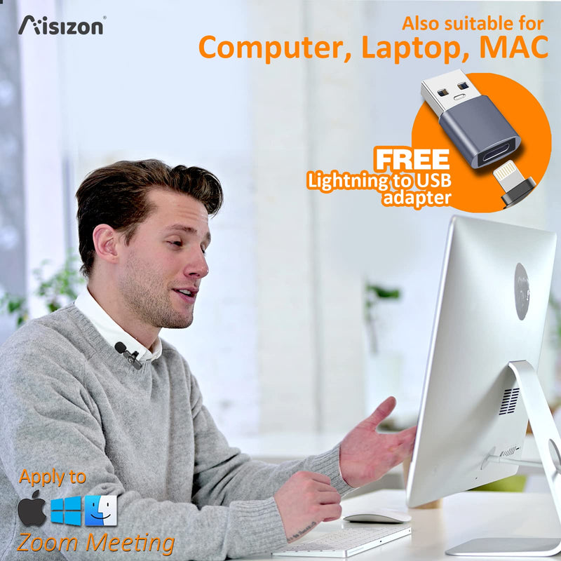 Aisizon Wireless lavalire Microphone, Wireless Clip on Microphones, Wireless Mic A3, for iPhone, Laptop,Zoom Meeting, Video Recording, tiktok.