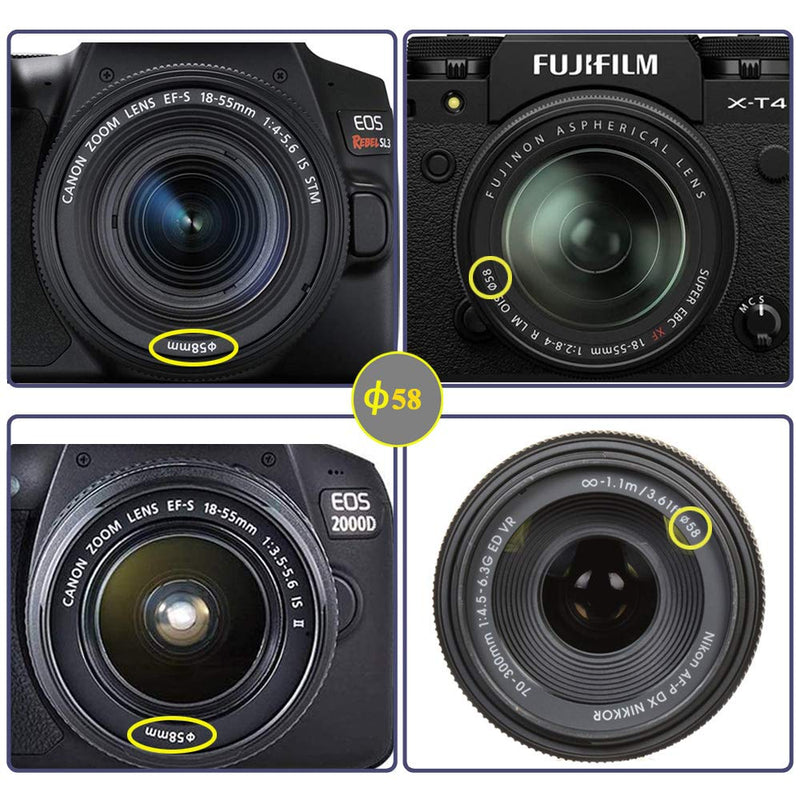 T8i 58mm Lens Cap for Canon EOS SL3 Rebel T8i(850D) Camera with EF-S 18-55mm Lens, for Fuji X-T4 X-T3 Camera with XF 18-55mm f/2.8-4 Lens, Fire Rock Second Generation Snap-On 58mm Lens Cap-2Packs