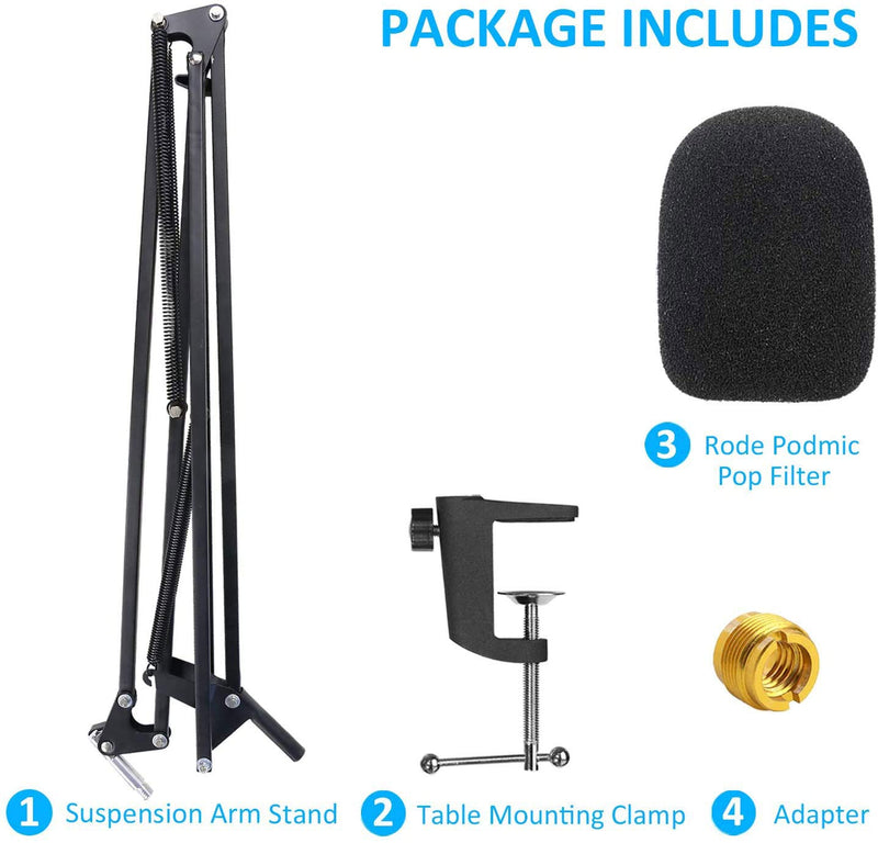 Rode NT1A Mic Stand with Pop Filter - Microphone Boom Arm Stand with Windscreen Foam Cover for NT1A, NTK, K2, NT2 A Rode Podcaster by YOUSHARES