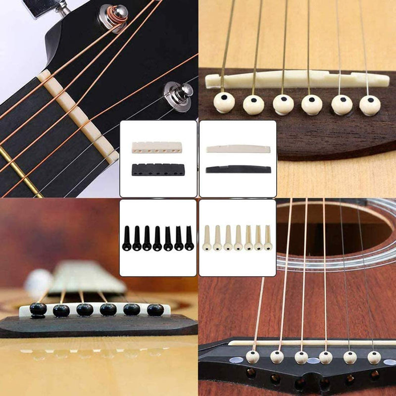 65 PCS Guitar Accessories Kit Including Guitar Picks,Capo,Tuner,Acoustic Guitar Strings,3 in 1String Winder,Bridge Pins,6 String Bone Bridge Saddle and Nut,Finger Picks for Beginner