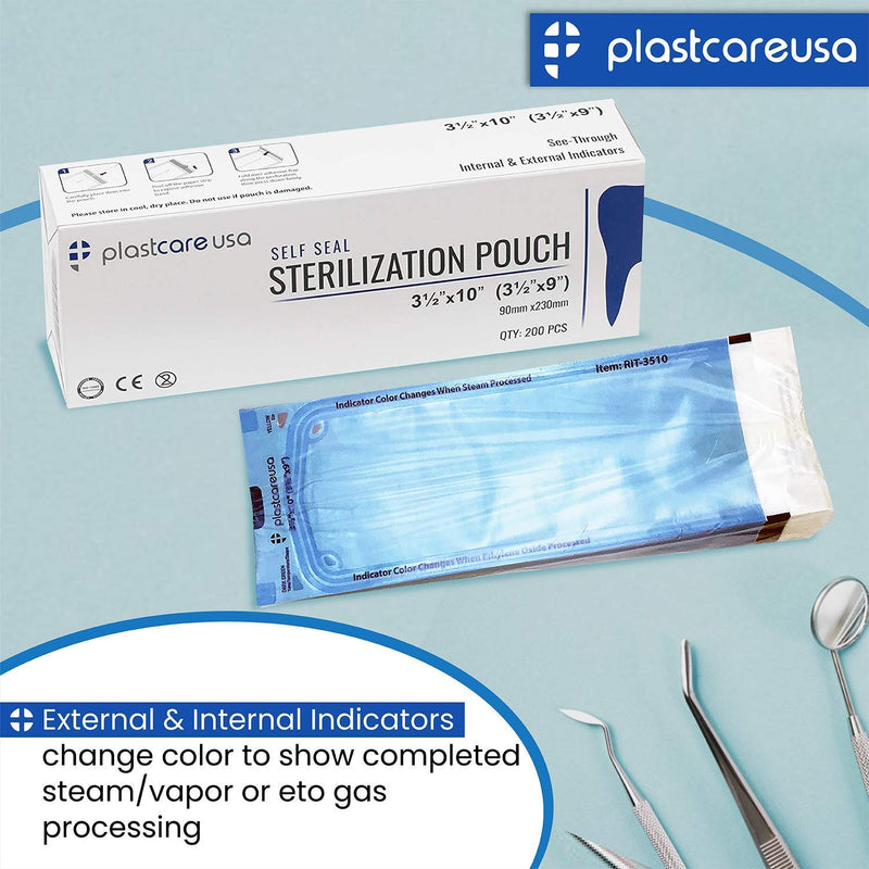 Self Seal Sterilization Pouch 3.5" x 10", 200 per Box