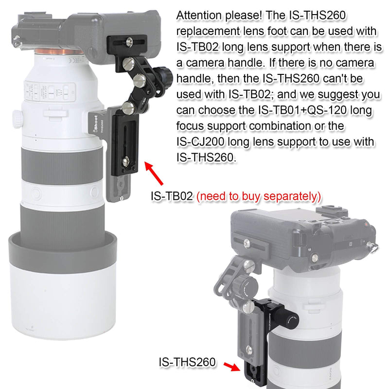 iShoot Replacement Lens Foot IS-THS260 for Sony FE 200-600mm f/5.6-6.3 G OSS Super Telephoto Zoom E-Mount Lens SEL200600G - Arca-Swiss Style - Built-in 105mm Length Quick Release Plate