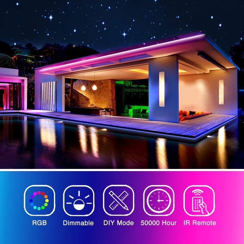 Phopollo Led Strip Lights Color Changing 16.4ft Flexible 5050 RGB Led Lights Kit with Power Supply and 44 Keys Remote
