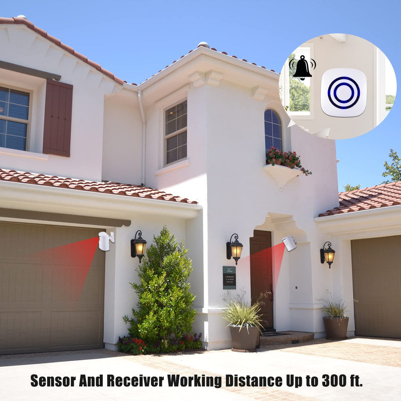 BESTOONE Motion Sensor Alarm, Long Range Wireless Driveway Alarm, Indoor Home Security System Electric Doorbells, 2 Motion Detector and 1 Alarm, 38 Chime Tunes, LED Indicator 1 alarm + 2 detector